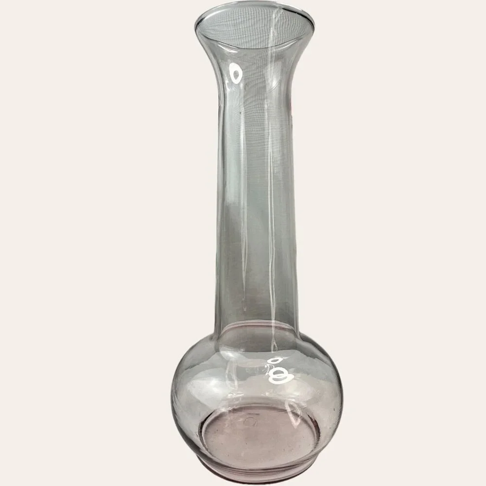 Blush Glass Vase With Round Base And Flared Neck - 10.5 Inches Tall